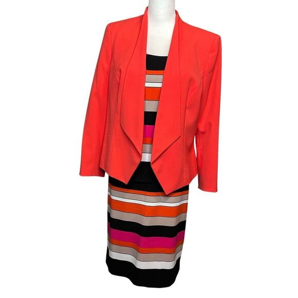 Nine West/Kasper 3 Piece Suit Set Blazer Top Skirt Coral Taupe Black White NEW - Picture 1 of 16